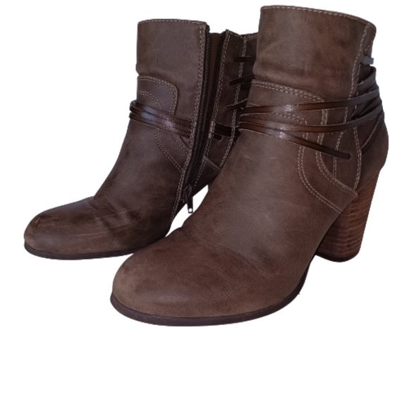 Madden Girl Ankle Boots Brown Denice Size 9M Strappy Zip Block Heel Size Zip - Picture 1 of 14